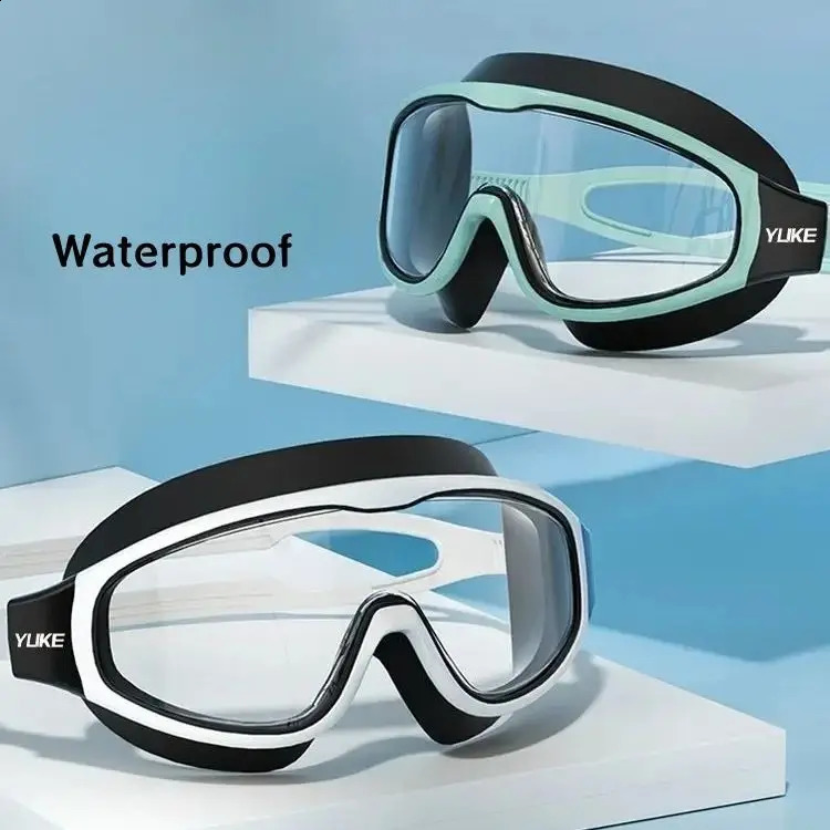 Myopia Swimming Goggles Men Women Large Frame HD Waterproof Anti-fog Myopia with Degree Swimming Goggles Swimming Cap Sets 250411