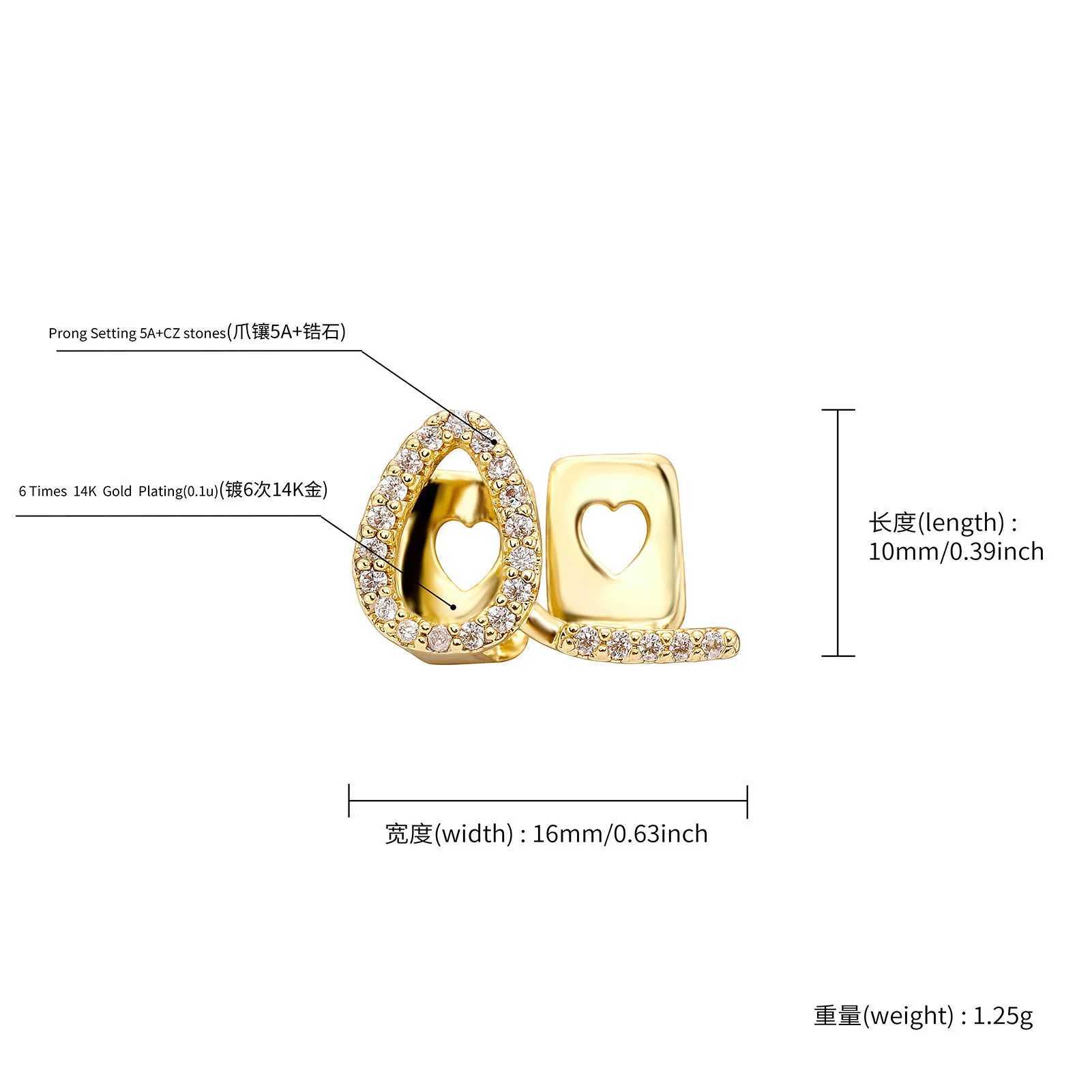 RACHELZ Gold Silver Horizontal Rod Hollow Flame Zircon Teeth Matte Hip Hop CZ Stone Teeth Matte W250412