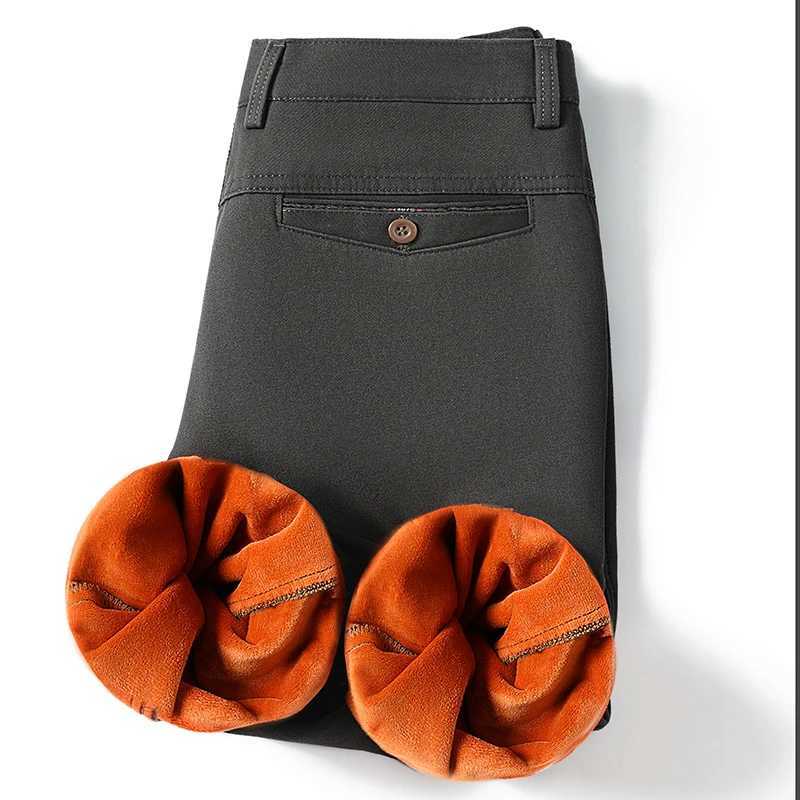 Mens winter wool Trousers cotton business casual pants thick warm formal dress pants khaki black loose straight pants W250411