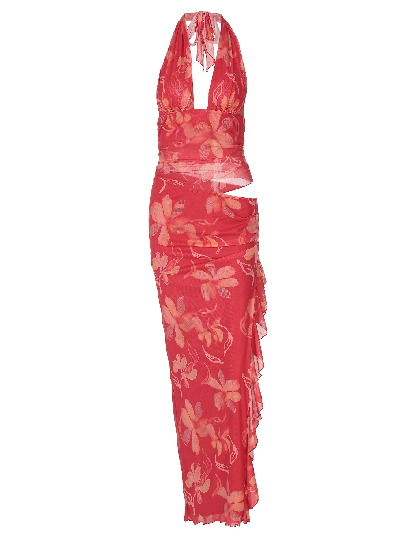 G49Chic Female Wrap-Stitched Dress with Extended Sleeves, Deep V Chest & Waist Cutout - Matching Long Earrings Included