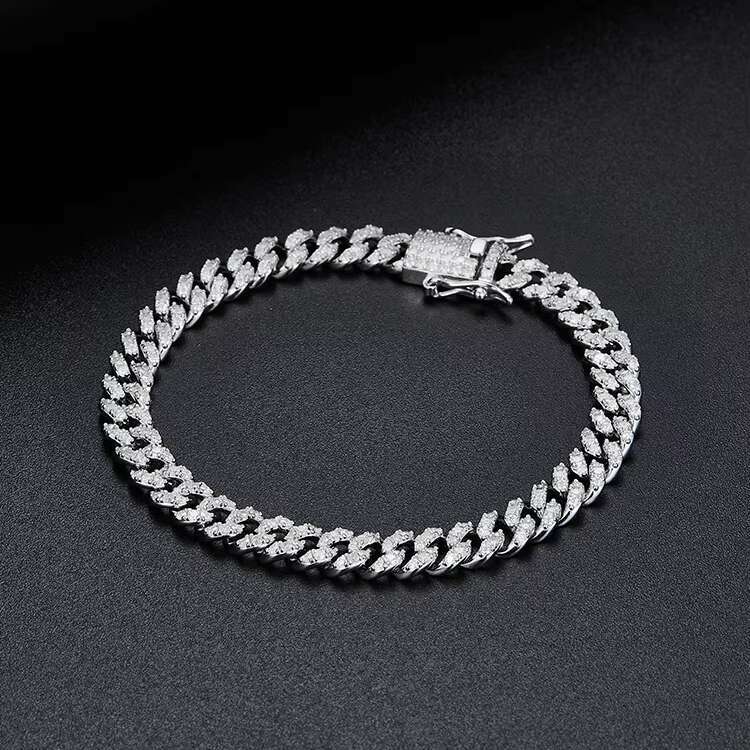 Fashion Jewelry 6mm Wide S925 Sterling Silver 18k Gold Plated VVS Moissanite Diamond Cuban Link Bracelet with GRA Certificate