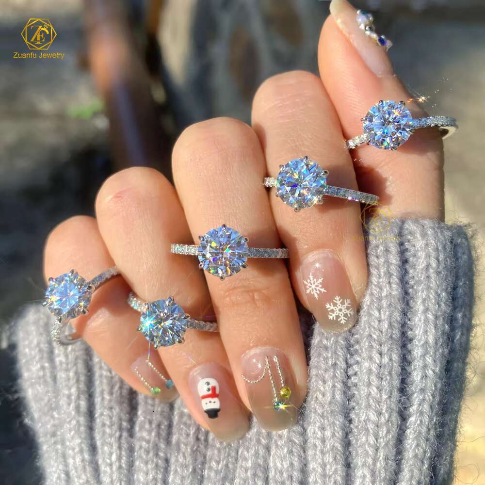 Hot Sale Valentines Day Jewelry Classic 8mm 2CT 18k Gold Plated 925 Silver Moissanite Engagement Ring for Women