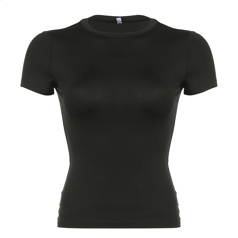 Basic Solid Crop Top Short Sleeve Collar Tight T-shirt Summer Womens Casual T-shirt Y2K Retro Top Harajuku Street Clothing 250410