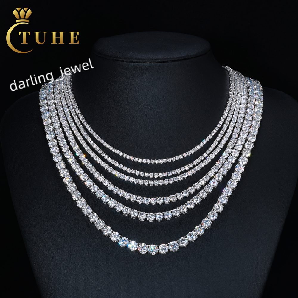 High Quality Hip Hop Jewelry 2mm-6mm 925 Sterling Silver VVS Moissanite Diamond Cluster Tennis Chain Necklace for Men Women