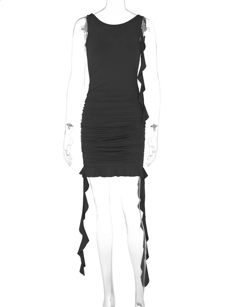Avrilyan White Ribbon Sexy Womens Ruffle Elegant Party Evening Dress Mini Summer Vest 250408