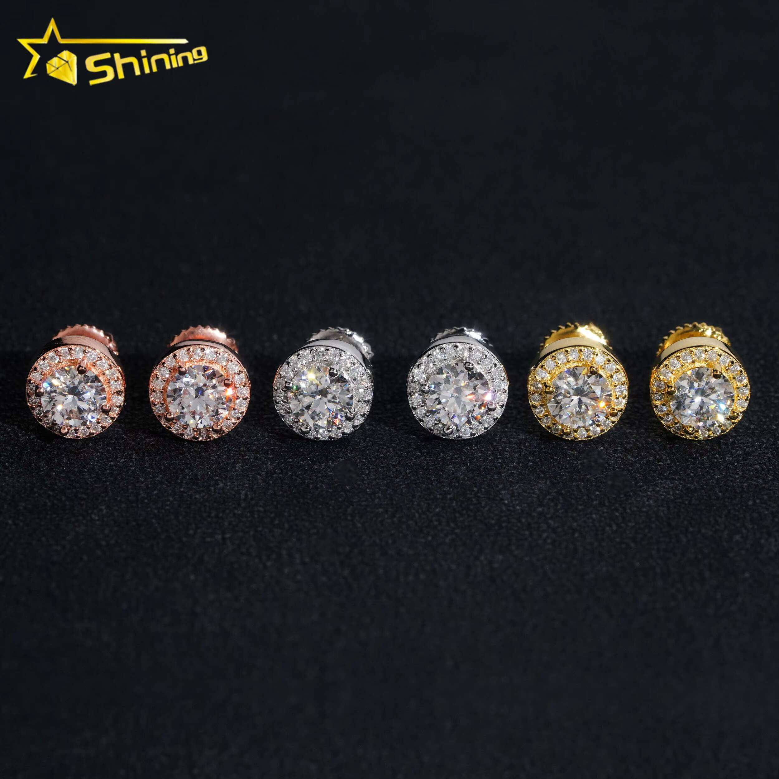 Fine Jewelry 925 Sterling Silver Iced Out Hip Hop Jewelry Diamond Stud VVS Moissanite Earrings