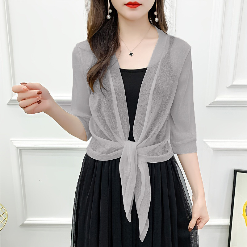 K375 Summer gold and silver silk outer mesh small shawl women's cardigan large size lace with waistcoat sun protection cape air conditioning shir
