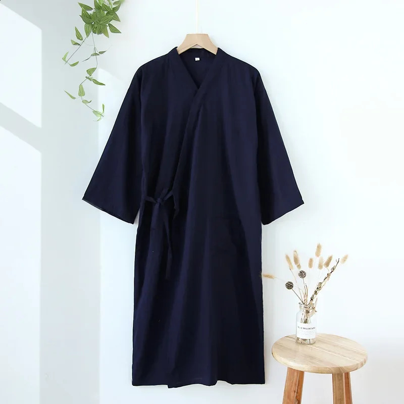 Japanese Kimono Nightgown Mens Light and Breathable Summer Spring Autumn Mens Long Kimono Nightgown Loose Robe for Men M L XL 250409