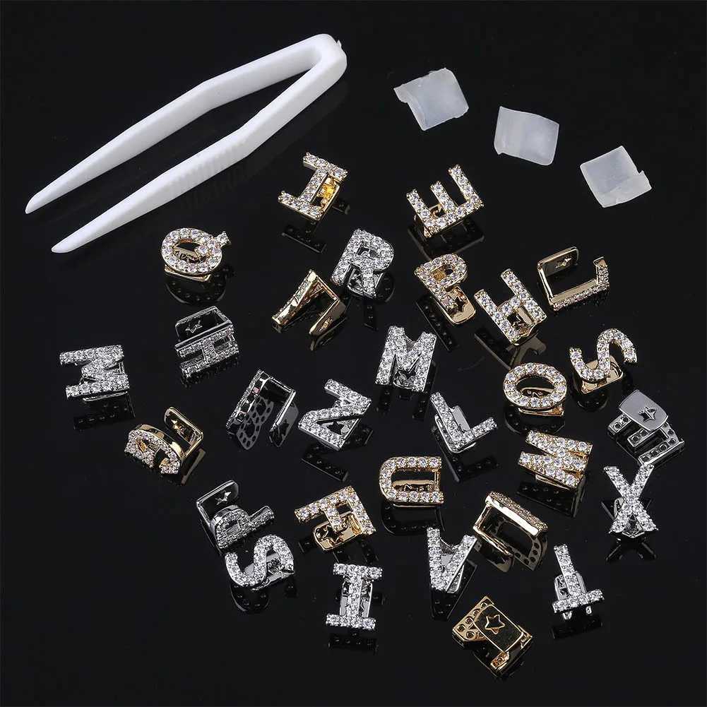GUCY New Hip Hop 26 Letter Teeth Grillz All Ice Micro Pave CZ Grills with Silicone Christmas Gift W250412