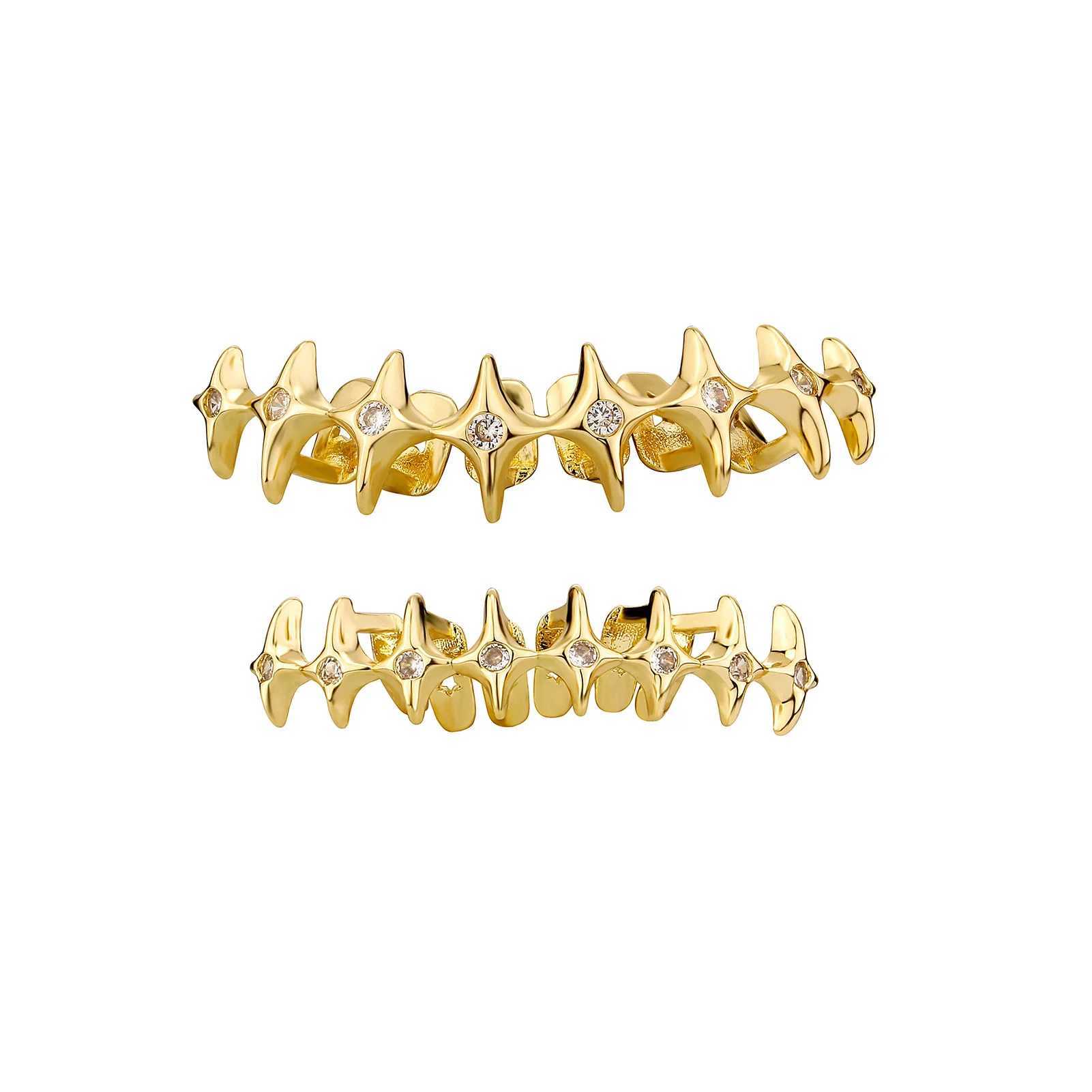 TOPGRILLZ Cross Bling Teen Grilz 8/8 Top Bootom Dental Mouth Punk Tooth Hat Role Playing Party Teeth Rap Singer Hip Hop Jewelry W250412