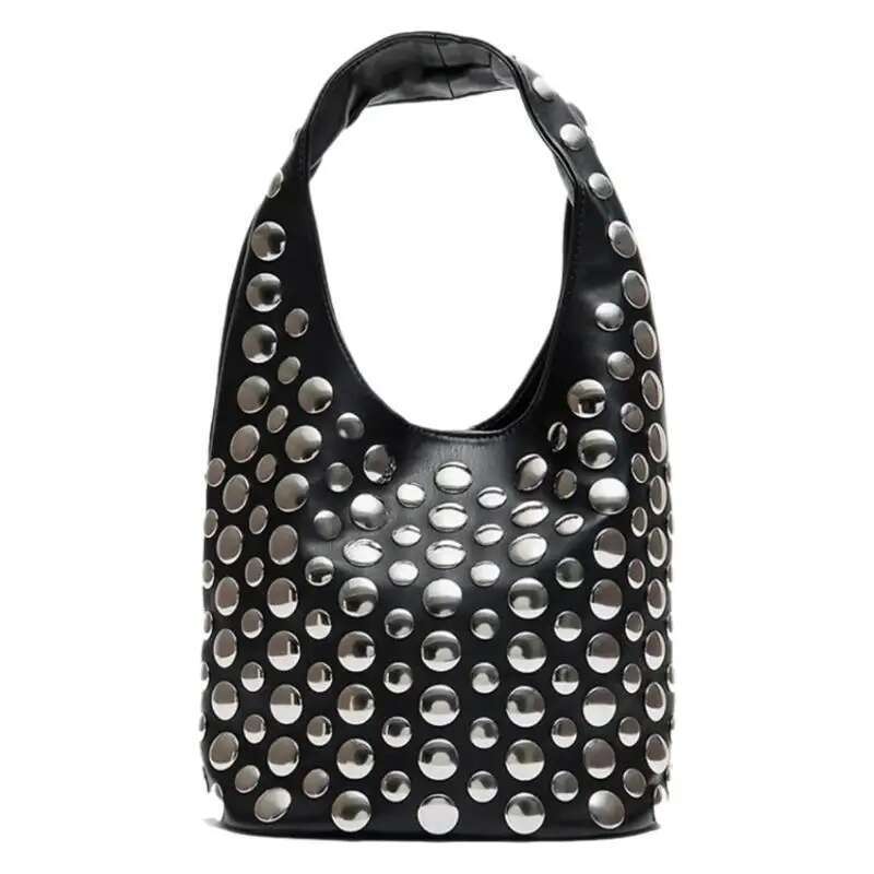 Fashion Rivet Buckets Designer Women Handbags Pu Leather Shoulder Bags Retro Y2k Underarm Bag 2025