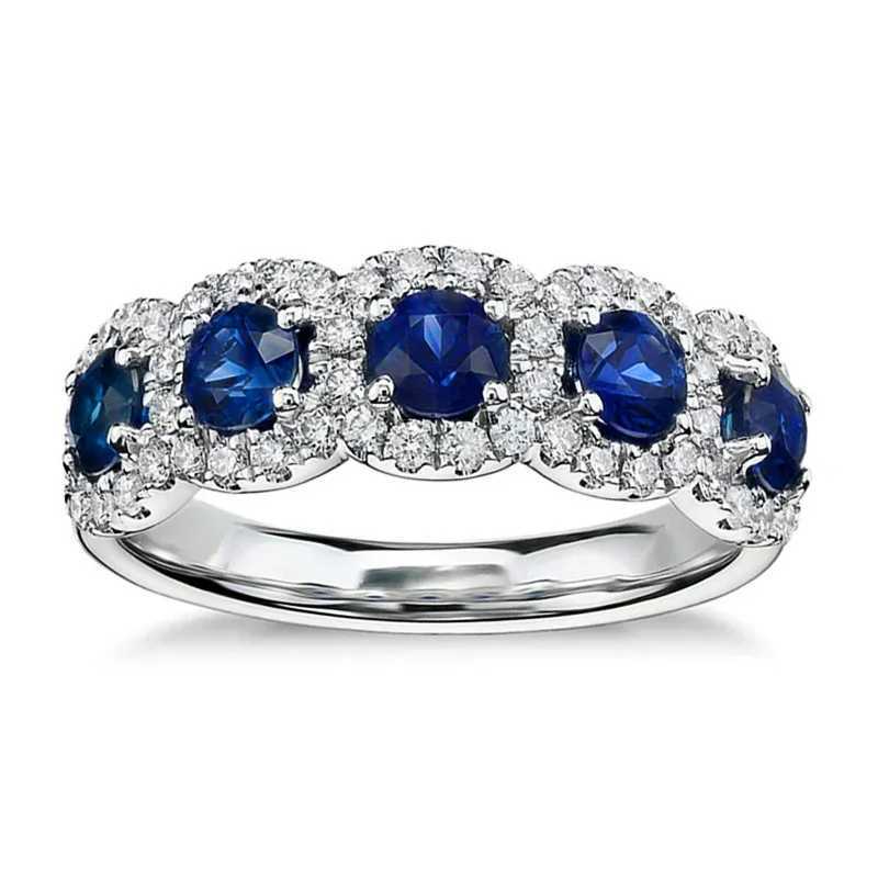 2025 New Womens Ring Blue/White Zircon Temperature Finger Decoration Sparkling Silver Band Fashion JewelryXJ250412