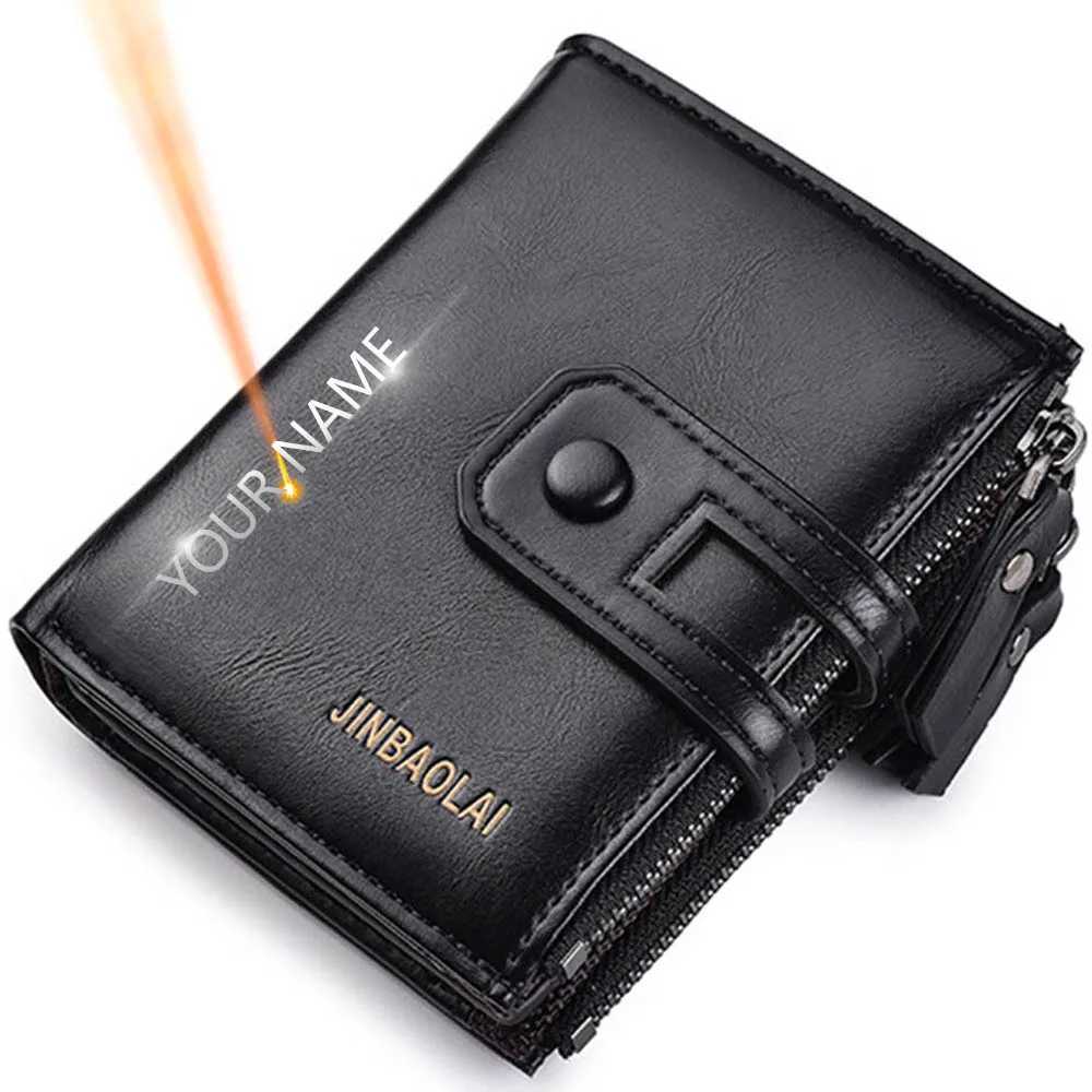 Mens wallet short PU leather double zipper mens wallet card holder coin pocket high-quality mens wallet Z250411