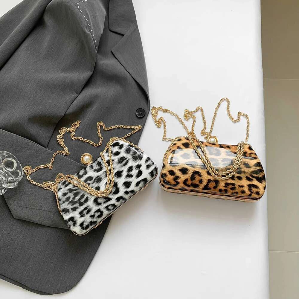 Leopard Crossbody Bag Chain Women Handbag Rhie Clutch Purse Top Handle Satchel for Wedding Party Prom