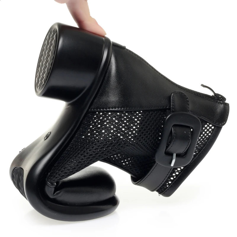 AIYUQI 2025 summer mesh womens boots Breathable hollow women sandals Thick heel comfortable mesh hole female shoes 250411