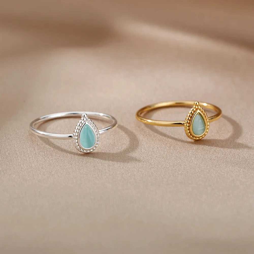 Opal Water Drop Ring Womens Gold Stainless Steel Engagement Wedding Ring Womens Fashion Finger Jewelry Birthday GiftXJ250412