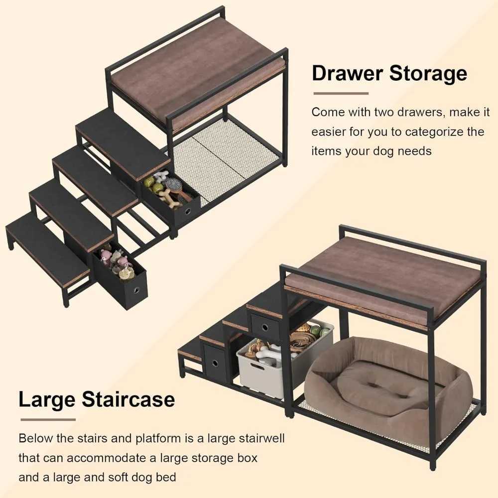 Pet rabbit bed with stairs and storage room dog/cat window perch bedside lounge multi-level platform with elevator dog bed X250412