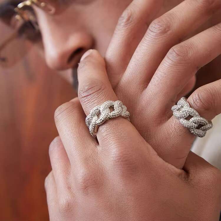 Customized Luxury Mens Ring Silver with Bright Moissanite Stone Hiphop Ring Cuban Moissanite Rings