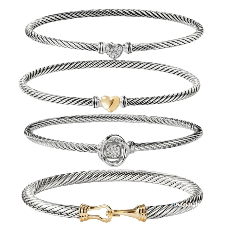 Charm Bracelets Bangle Bracelet designer open Bracelets for Women Cable bangles man Davids luxury Jewelry with box Twisted Cuff bangle 925 Silver hook Wire