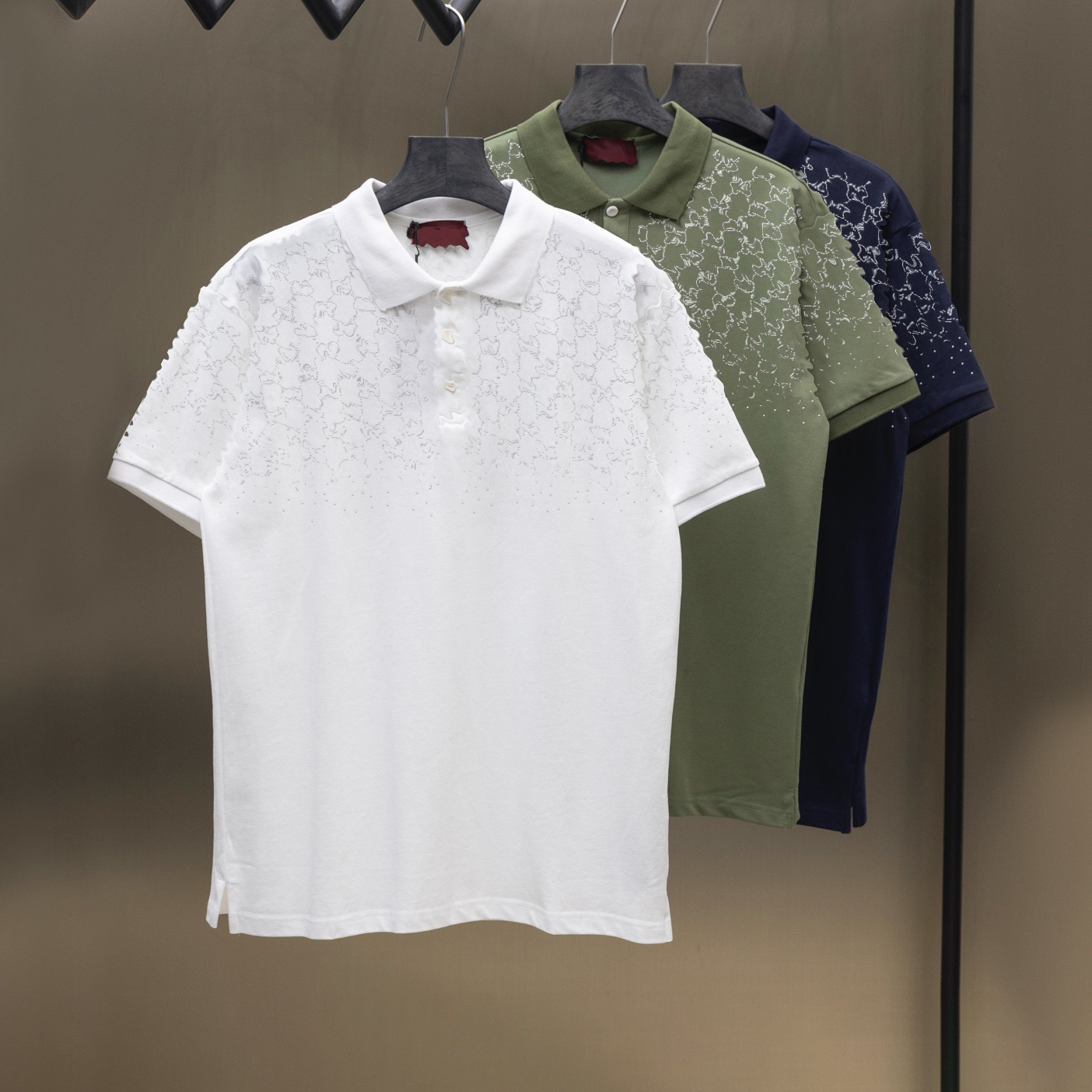 High quality clothing men's T-shirt and polo shirt designer men's polo shirt fashion double gradient old flower hot stamping cotton short sleeved top