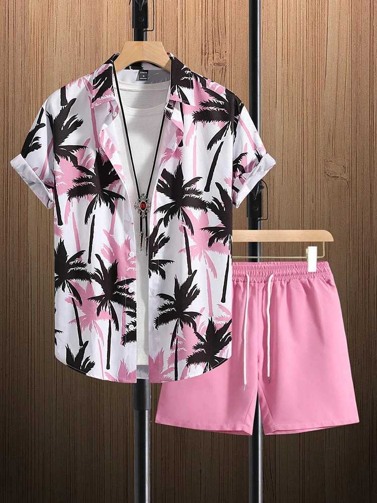 Summer mens short sleeved and beach short sleeved sets outdoor street mens fashionable clothing mens Hawaiian short sleevedXJ250412