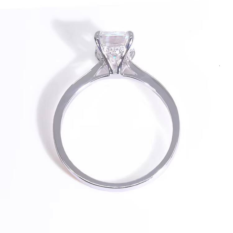 3CT Emerald Cut Moissanite Diamond Wedding Ring in 14K White Gold with Half Covered Band