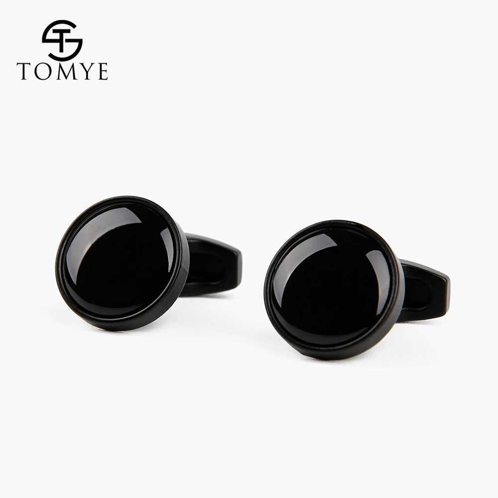 TOMYE matte black circular groove custom enamel unique mens shirt cufflinks XK19S123T250412