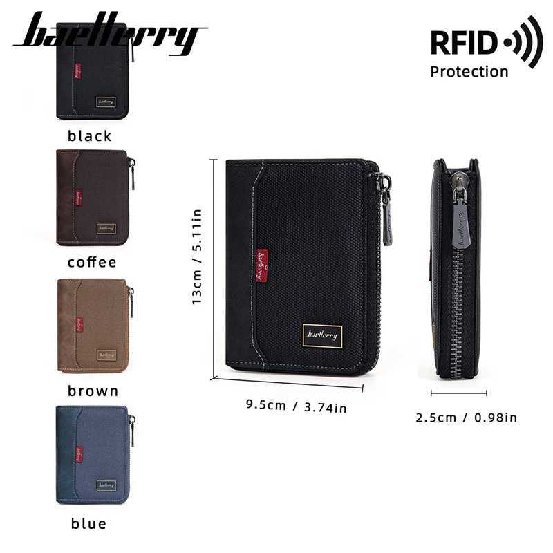Baellerry RFID Simple Short Men Zipper Wallets Card Clip Mens Wallet Photo Clip Coin Pocket Mens Wallet Z250411