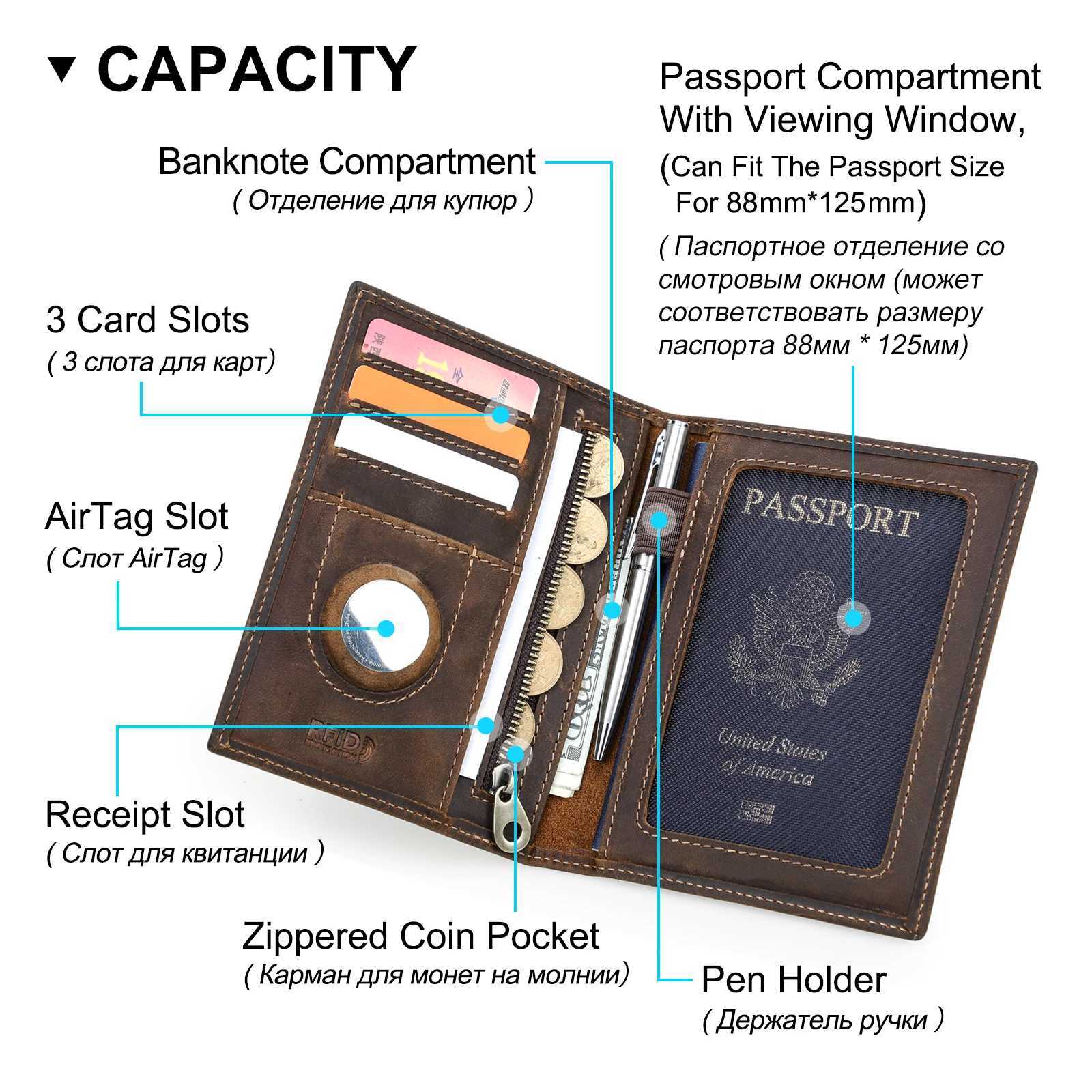 Genuine cowhide passport holder with Airtag shell travel wallet anti loss pocket pen card holder RFID blocking passport cover Z250411