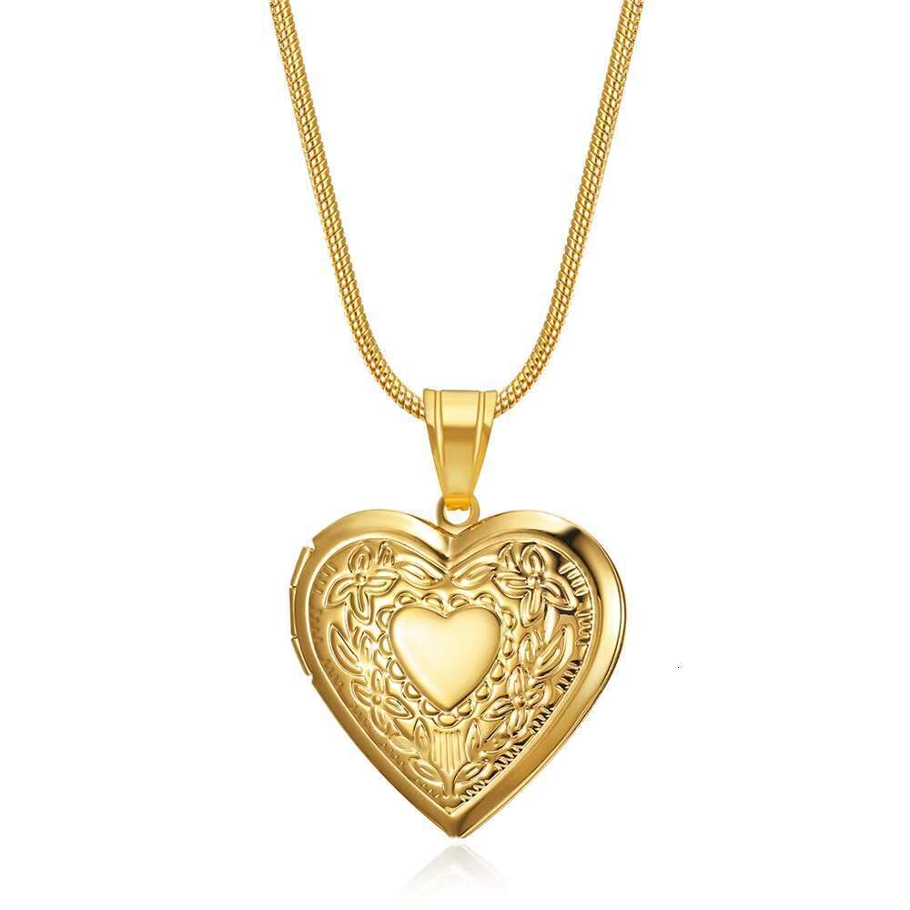 Heart Photo Locket Stainless Steel Necklace For Women Girls Fashion Gold Sier Color Memory Pendent With Snake Chain