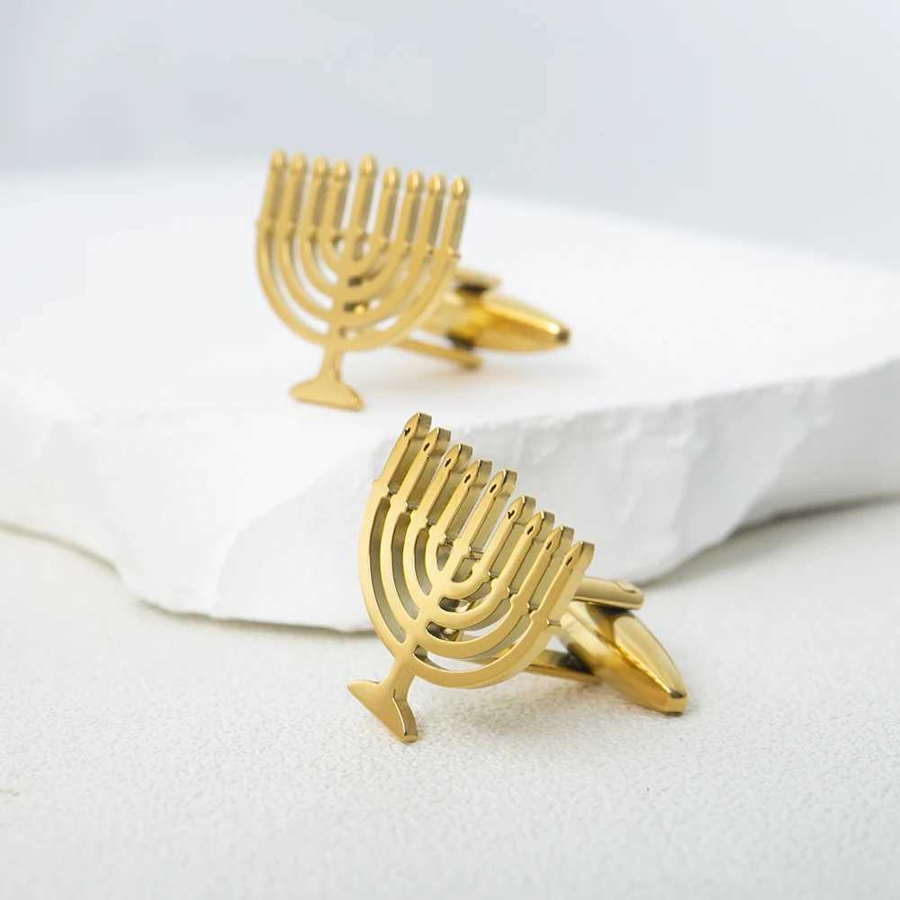 Je Menorah Mens Cufflinks Stainless Steel Shirt Set Button Cufflinks Gods Sabbath Wedding Accessories Religious JewelryT250412
