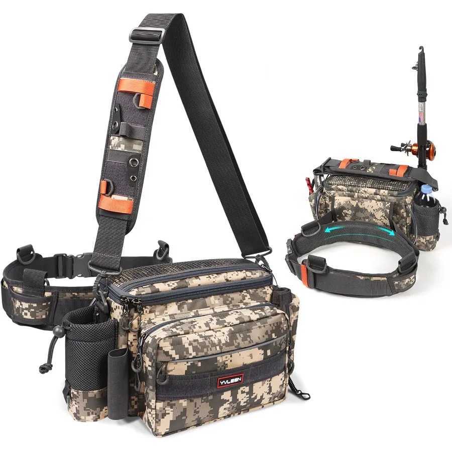 YVLEEN Sling Fishing Tackle Bag - Outdoor Tackle Box - Water-Resistant Waist Bag Cross Body Fly Fishing Sling Pack Z250411