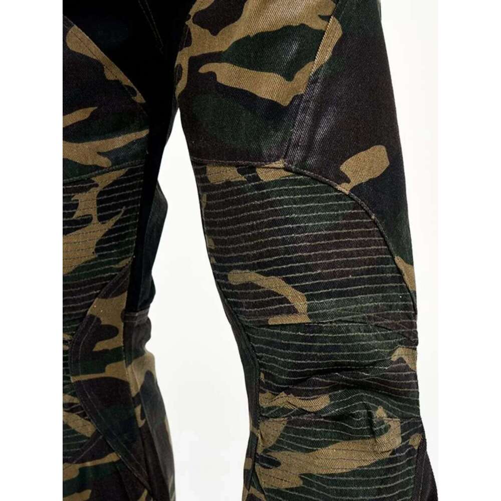 Splicing Brush Wax Locomotive Coating Micro-Pull Camouflage Men Street Wear Cargo Pants