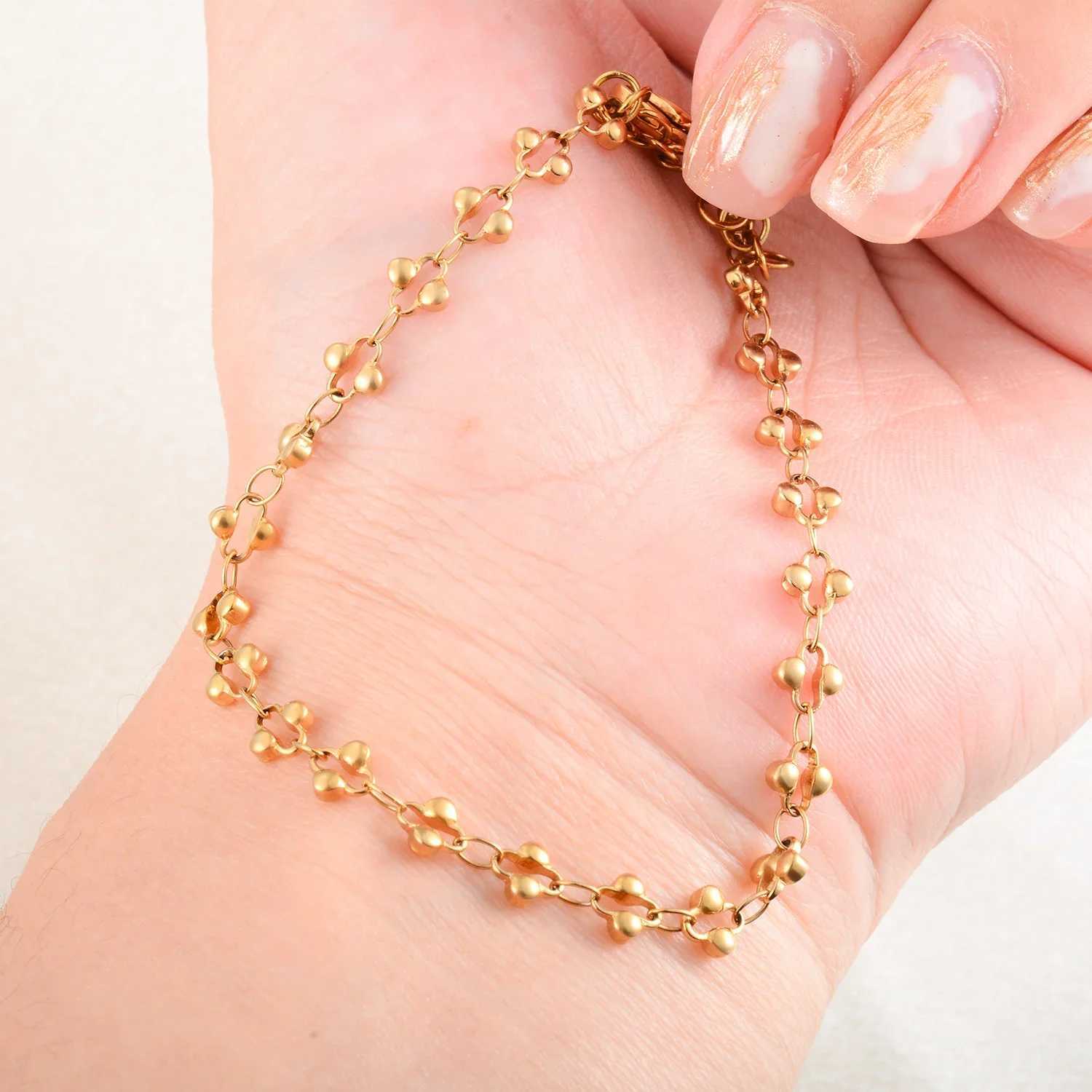 Flower Shape Stainless Steel Bracelet Gold And Sliver Color Cross Pattern Handmade Chain For Women Jewery GiftC250411
