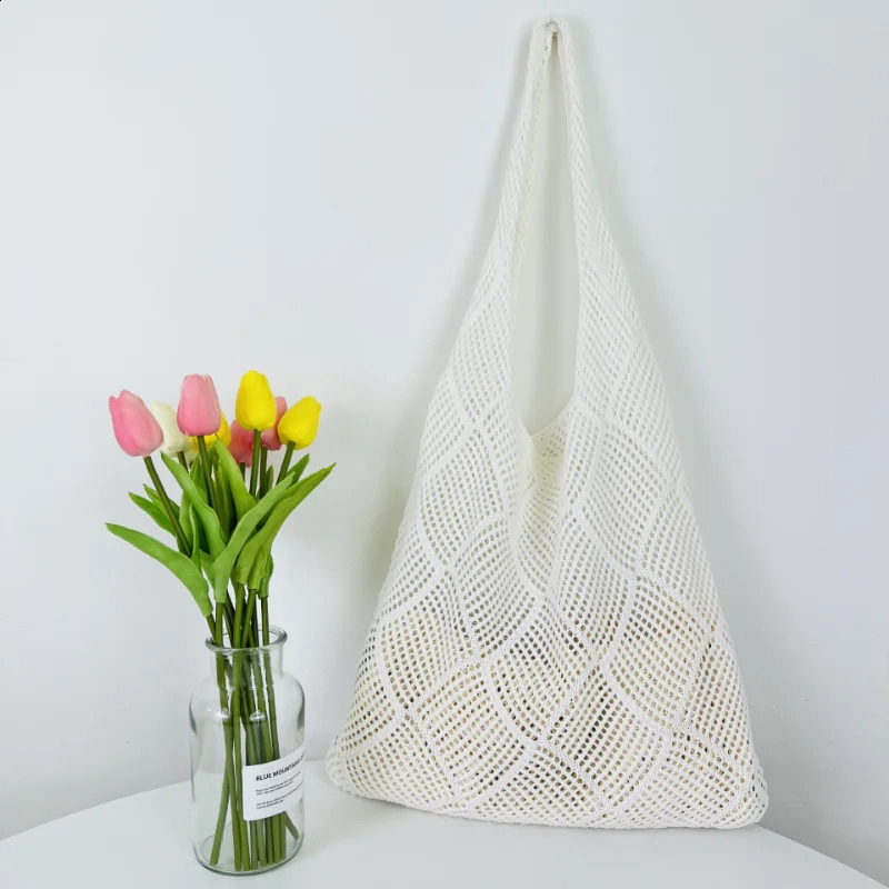 Fashion Hollow Woven Women Shoulder Bag Knitted Large Capacity Handbag Summer Travel Tote Casual Beach Bag 250407