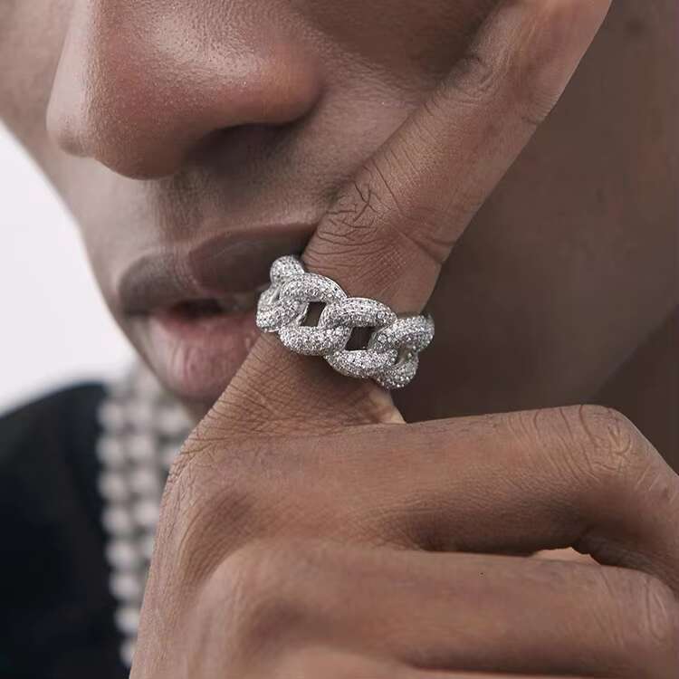 Customized Luxury Mens Ring Silver with Bright Moissanite Stone Hiphop Ring Cuban Moissanite Rings