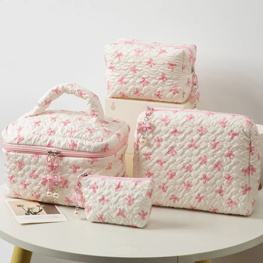 Cotton Bow Makeup Bag Womens Nylon Bedding Travel Makeup Bag with Zipper Sweet Beauty Makeup Bag 250410