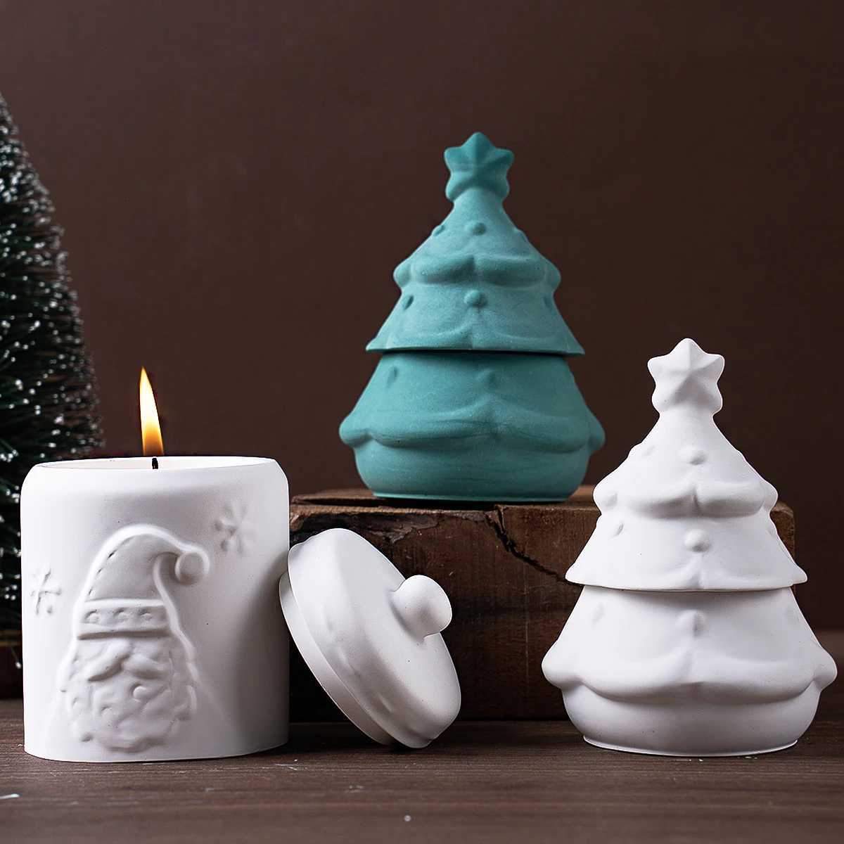 Christmas DIY Candle Jar Silicone Mold Set Handmade Relief Santa Claus Christmas Tree Storage Box Plaster Resin Mold Xmas Craft Home Decor Y251112