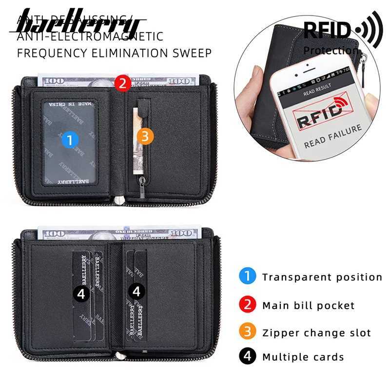 Baellerry RFID Simple Short Men Zipper Wallets Card Clip Mens Wallet Photo Clip Coin Pocket Mens Wallet Z250411