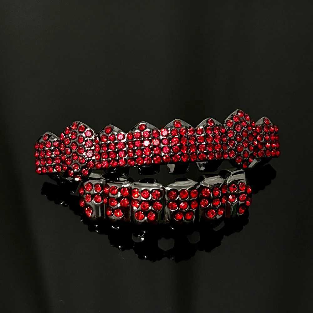 Rachelz DIY Gothic Red Zircon Teeth Grilz Fans Hip Hop Black CZ Stone Teeth Hat W250412