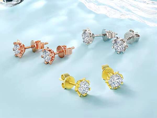 KRKC Party Earrings Women Stud Earrings with Stones 925 Sterling Silver Gold Plated Stud Earrings