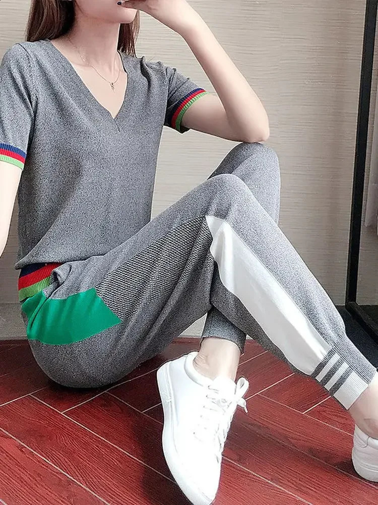 Sports Suit for Women Summer Fashion Korean-style Age-reducing Loose Casual Short-sleeved Two-piece Gym Clothing Suits 250411