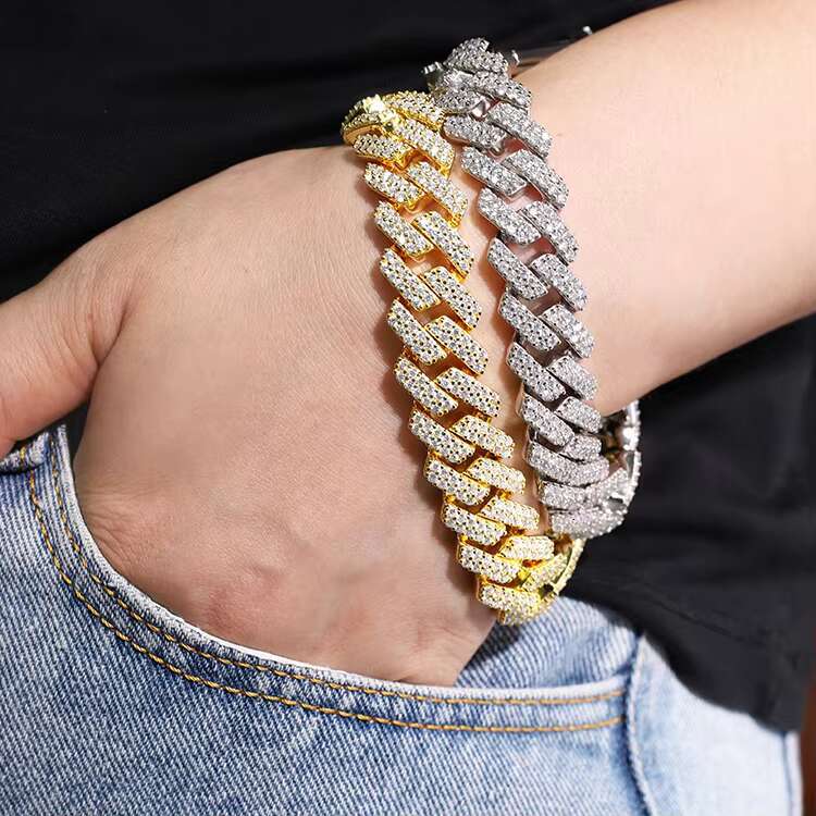 Yy Hot-sale Iced Out 2rows Cuban Chain Bracelets Vvs Moissanite Bracelets 925 Sterling Silver Fine Jewelry Bracelets