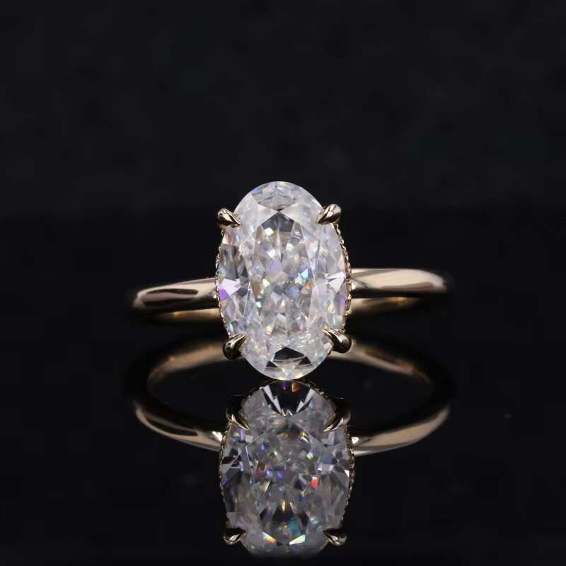 Classic Design Hand-made Solitaire Style 14k Solid Gold 8*11mm Oval Moissanite Stone Ring