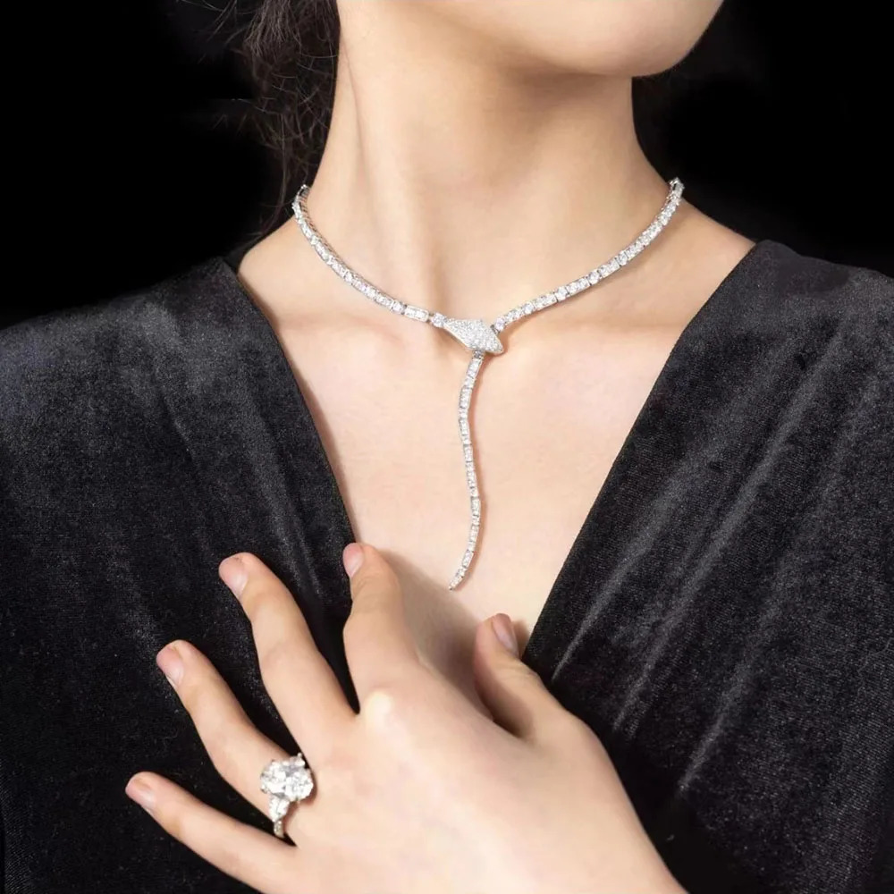 silver 5mm white cubic zirconia necklace for women 50cm vintage snack shaped necklace wedding jewelry 250409