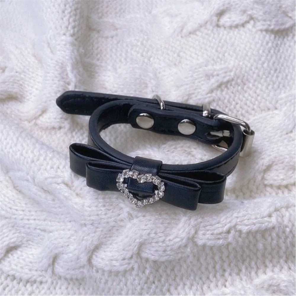 Bowknot Rhinestone Heart Leather Bracelets On Hand for Women Girl Harajuku Lolita Y2k Aesthetic 2023 Trendy Jewelry AccessoriesC250411