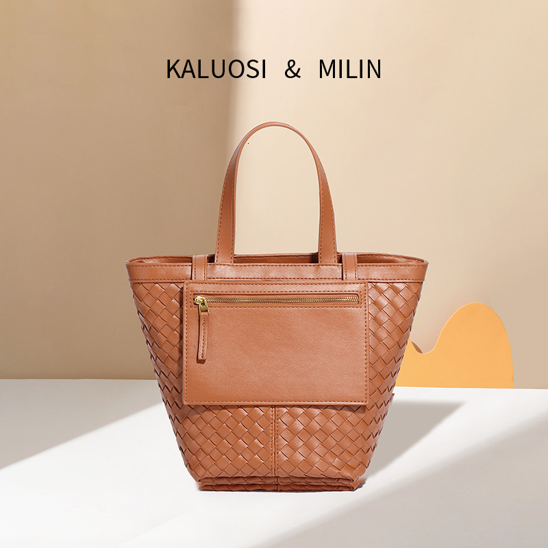 Handmade Woven Bag For Women's Retro Fashion Large Capacity Designer Bag PU Leather One-shoulder Crossbody Handbag