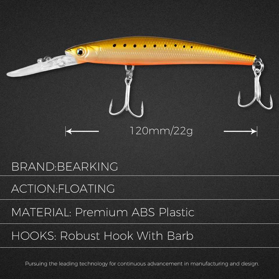 BEARKING Top Hard Baits Fishing Lures 120mm 22g long casting minnow Wobblers dive Depth 6-10ft Bass Pike Z250411