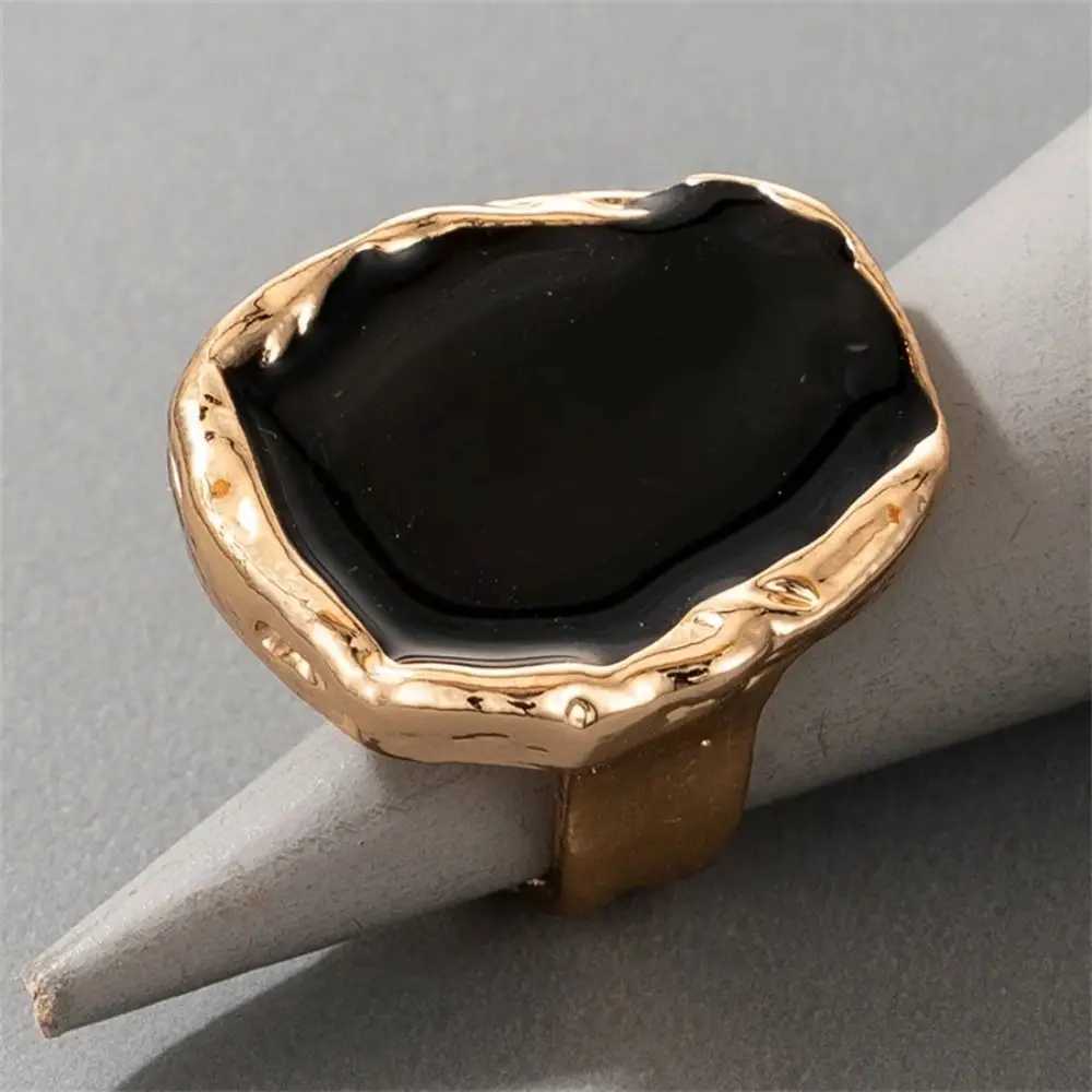 Large Bohemian Black Stone Ring Metal Charm Oil Drop Large Joint Ring Large Joint Stainless Steel Gothic Jewelry Mens StyleXJ250412