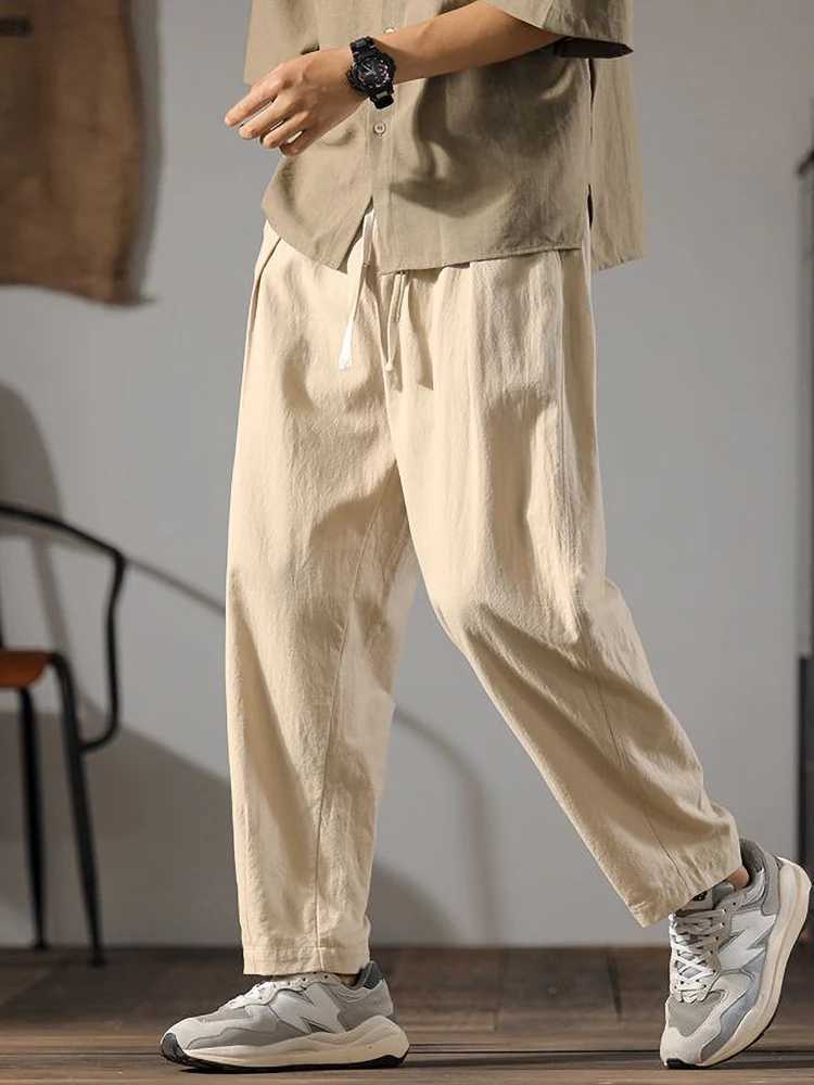 Japanese cotton linen pants mens summer straight casual ice silk sports pants mens wide leg oversized linen pants 2024 new item W250411